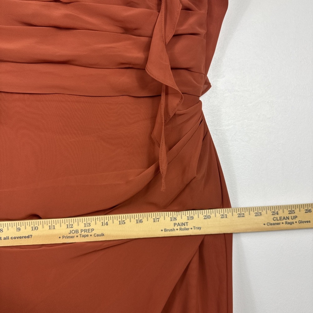 Azazie Rust Ruffled-Sleeve Column Gown - Picture 13 of 15